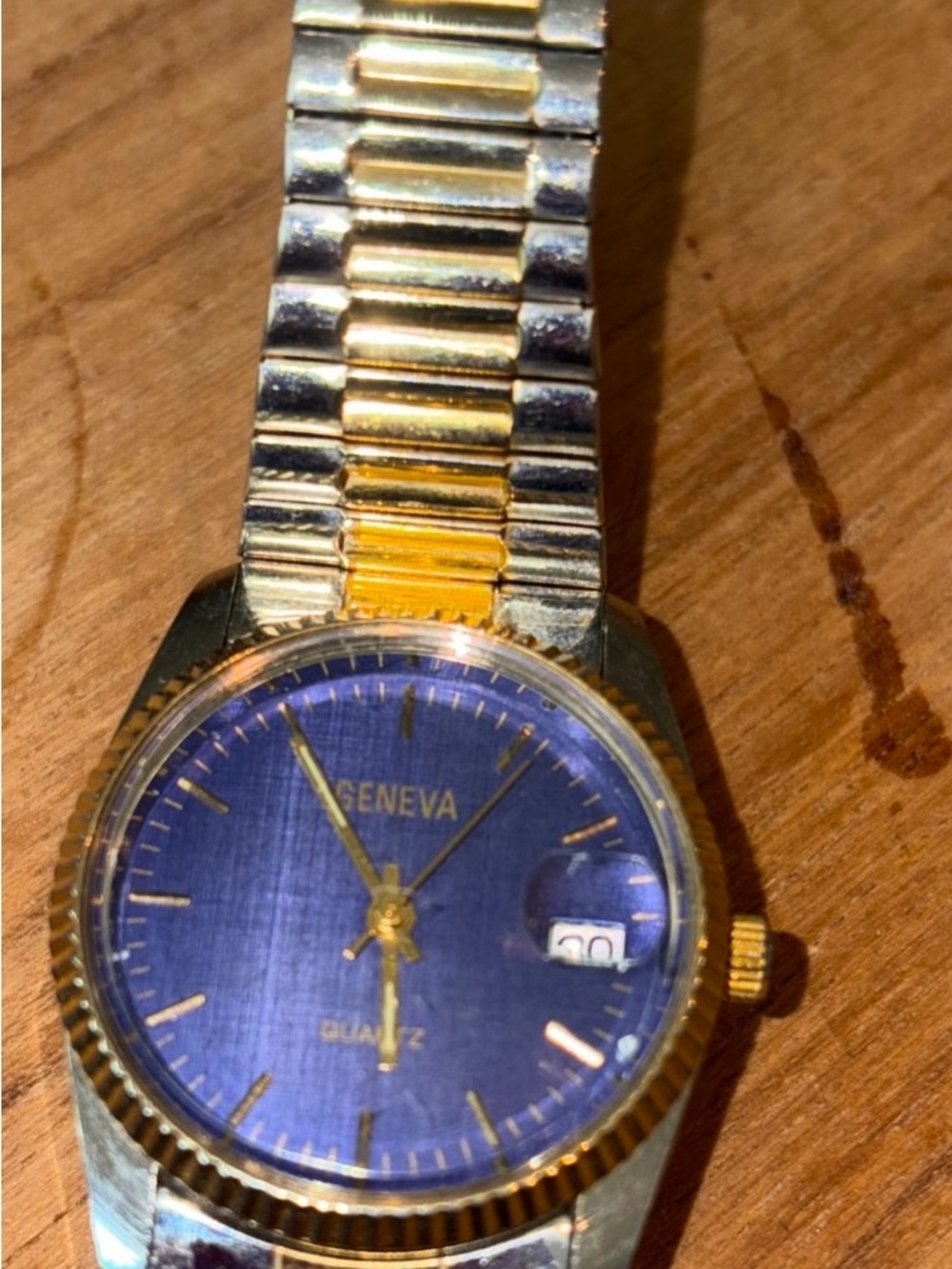 Geneva Two-Tone Gold & Silver Men's Watch with Blue Dial